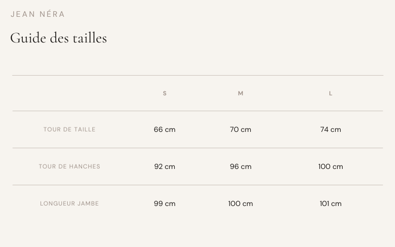 Guide des tailles Jean NÉRA